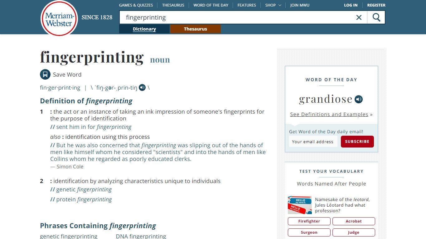 Fingerprinting Definition & Meaning - Merriam-Webster