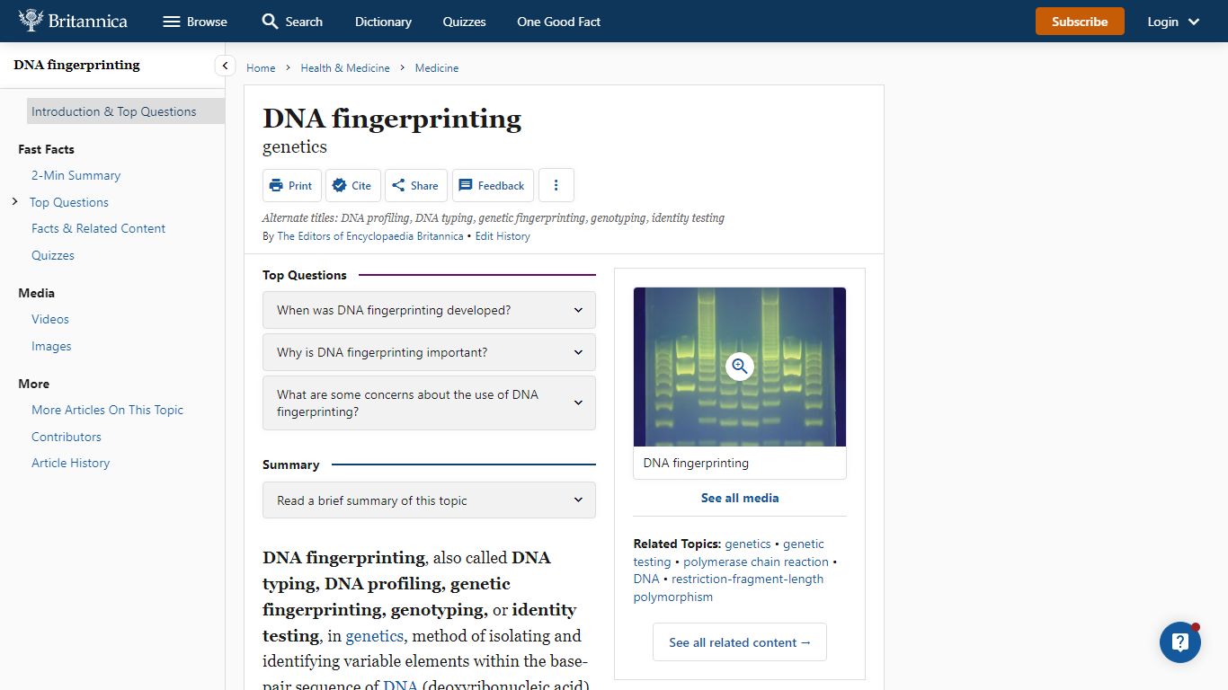 DNA fingerprinting | Definition, Examples, & Facts | Britannica